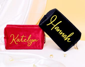 Personalized Velvet Makeup Bag/ Velvet Cosmetic Bag/ Custom Birthday Gift for Her, Women, Best Friend/ Birthday Teen Girl Gift/ Travel Bag