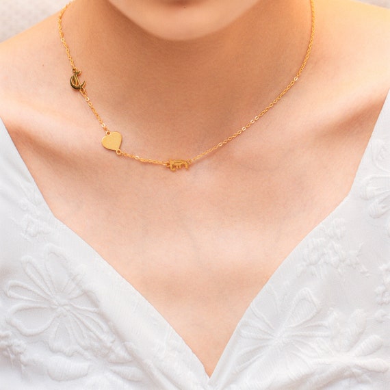 Sideways Initial Necklace Gold Choker Necklace Minimalist Letter