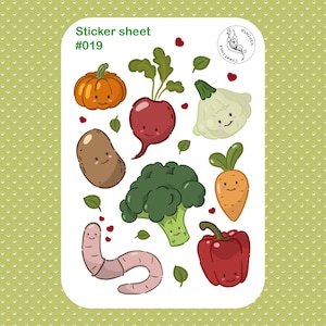 Vegetables sticker sheet | #019 | Cottagecore, Journal, Planner, Bullet Journal, Scrapbook stickers, Cute, Kids, Spring