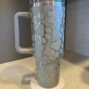Paw Print 40oz Tumbler: Laser Engraved Travel Mug, Stanley Style