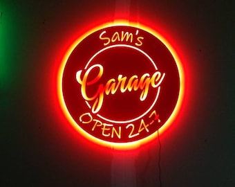 Custom LED Lighted Metal Sign: Personalized Garage Decor