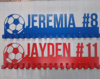 Personalized Soccer Medal Holder: 17 Hook Display, Made in USA