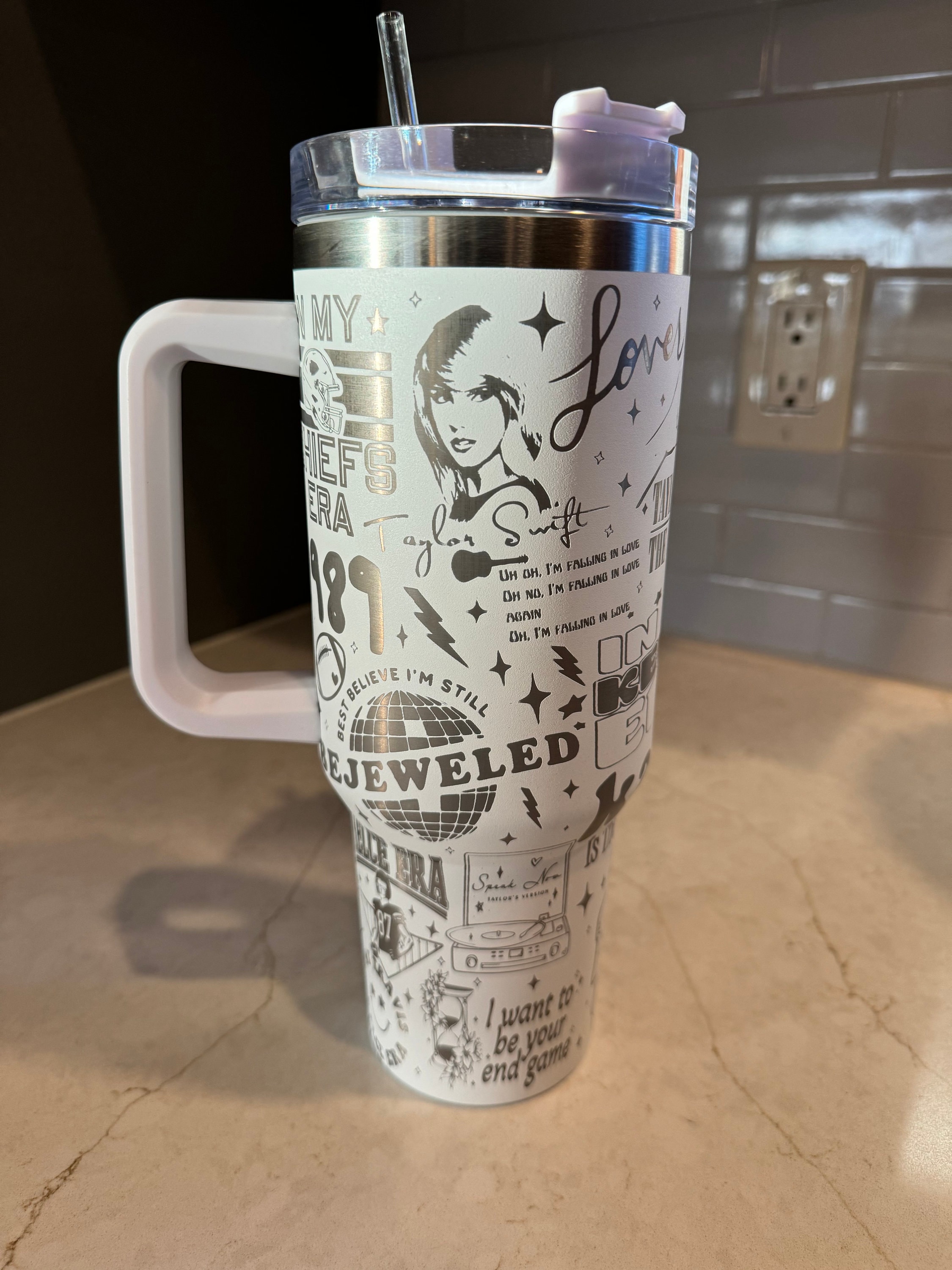 Taylor Swift Swiftie KELCE Full Wrap 40oz Tumbler With Handle & Straw,  Engraved, Gift for Her, 40 Oz Travel Mug, Stanley Brand Quencher 