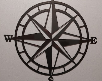 Nautical Compass Metal Sign: Lake House Decor (24 inch)