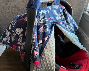 Reversible Infant Car Seat Canopy Cover Blanket Open Front with Snaps NFL Football Teams Patriots, Seahawks, Steelers, Cowboys, Packers