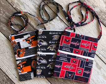 Small Shoulder Bag Crossover Bag Cell Phone Purse Casual Travel Bag Various Teams Orioles, Ravens, Capitals, etc