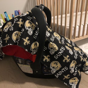 Reversible Canopy Cover Blanket for Infant Baby Car Seat for Boy or Girl New Orleans Saints Football Fabric