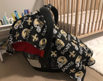 Reversible Canopy Cover Blanket for Infant Baby Car Seat for Boy or Girl New Orleans Saints Football Fabric