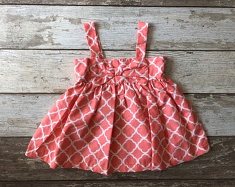 Chloe - Casual Girls Sundress, Pink Cotton Material with Diamond Clover Pattern