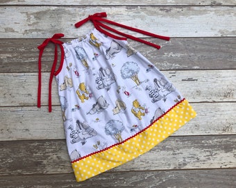 Tara - Casual Girls Sundress, Pillowcase Dress, Winnie the Pooh Fabric Pattern