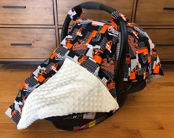 Reversible Infant Car Seat Canopy Cover Blanket Boy/Girl MLB Baseball Fabric Various Teams Orioles, Yankees, Red Sox, Phillies, etc