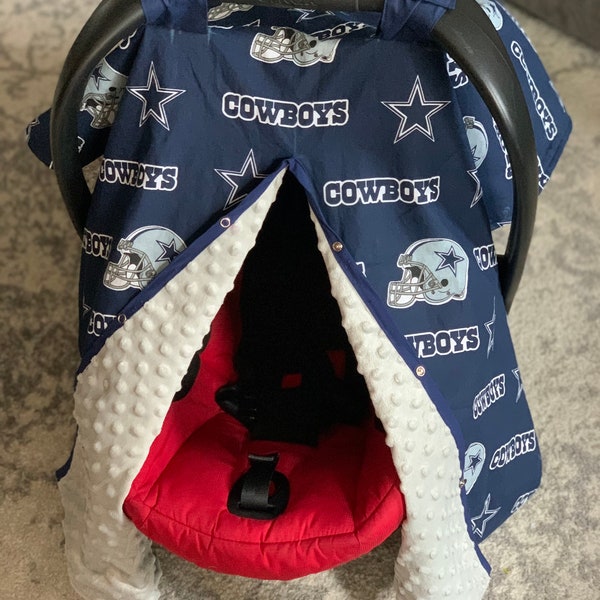 Reversible Infant Car Seat Canopy Cover Blanket Open Front with Snaps NFL Football Teams Ravens, Steelers, Cowboys, Giants, Eagles, Patriots