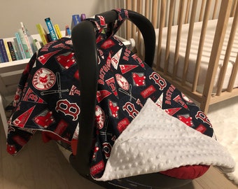 Reversible Infant Car Seat Canopy Cover Blanket Boy/Girl MLB Baseball Fabric Teams Boston Red Sox