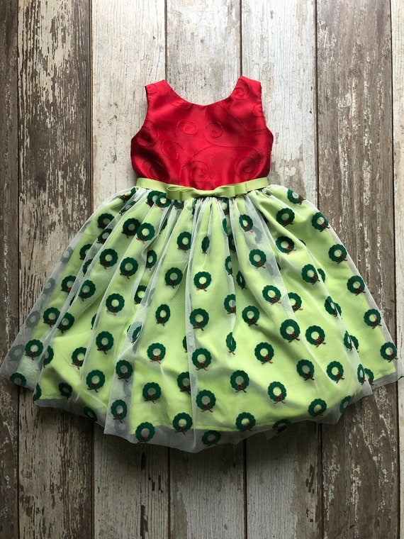 green emerald velvet dress Girl Christmas Dress Little Girl Dress Toddler Retro Red Printed Stand Collar Formal Party Princess Dress, Red / 5-6 Years (130cm) main image 1