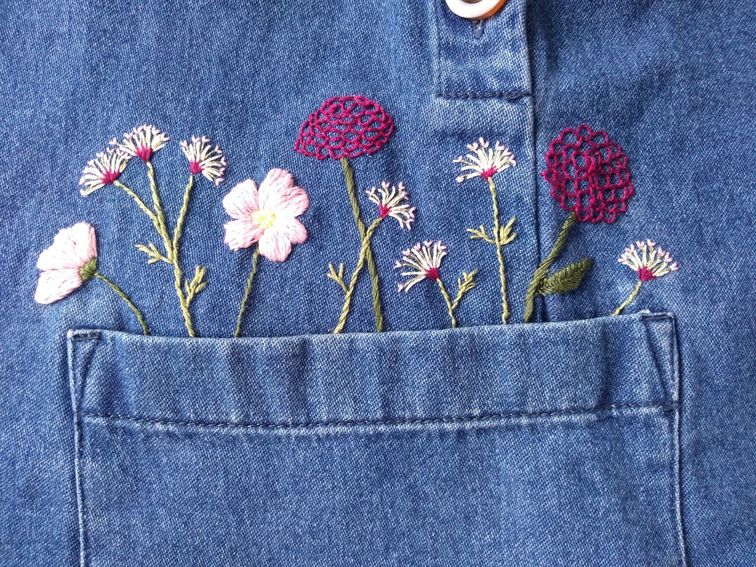 Pink Garden Flowers Jeans Embroidery Kit - Etsy