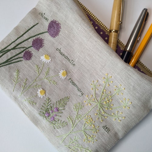 Garden Herbs Pencil Case Embroidery Kit Etsy