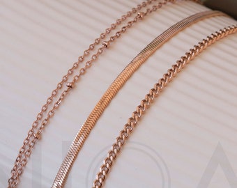 ROSE GOLD anklet for women, waterproof anklet, rosegold curb chain anklet, anklet bracelet set, dainty anklet, layered anklet, gift for her