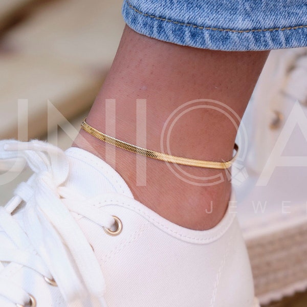 Gold Herringbone Ankle Bracelet Etsy