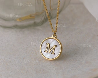 Gold Initial Necklace, Mother of Pearl Initial Letter Necklace, Personalized Necklace, Mom Initial Necklace, Bridesmaids Gift Necklace