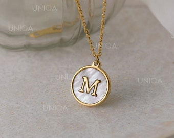 Collana iniziale in oro, collana con lettera iniziale in madreperla, collana personalizzata, collana iniziale mamma, collana regalo per damigelle d'onore