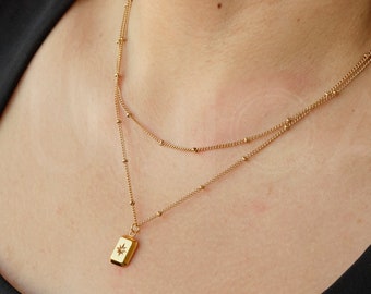 Gold Square Necklace, Bright Pendant Charm , Plate Necklace, waterproof, Frame Bar Shine Necklace