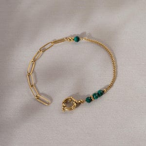 Handmade Gold Malachite Bracelet: Dainty May Birthstone Jewelry