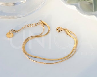 18K Gold Snake Bracelet, Herringbone Chain Bracelet, Dainty Gold Bracelet, Flat Chain Bracelet, Stacking Bracelet, Gift for Her