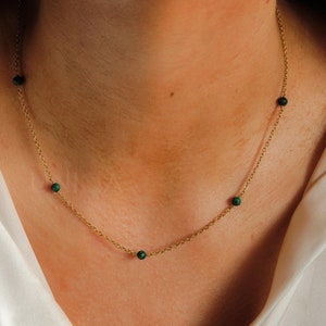 Malachite Necklace, Natural Green Gemstone, Rose or Gold Plated