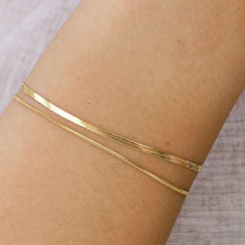 18K Gold Herringbone Bracelet, Snake Chain Bracelet, Dainty Gold Bracelet, Flat Chain Bracelet, Stacking Bracelet