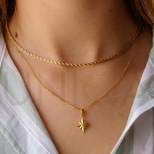 Layered Necklace Set, North Star Necklace for Women, Rope chain necklace, trendy necklace set, set of 2 necklaces, Gold Plated, gift for her