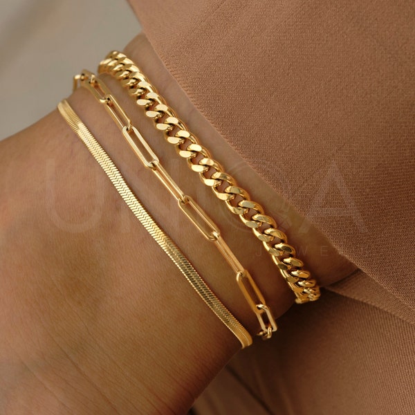 Gold Snake Anklets Bracelet, Herringbone chain Anklet, Thick Curb Chain Gold Anklet, Waterproof Anklet for Women, Paperclip chain anklet
