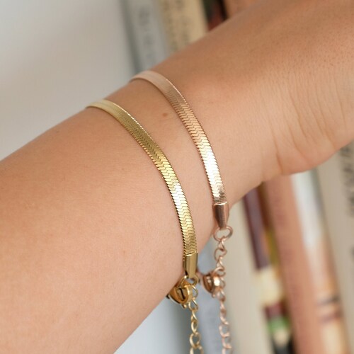 Snake Chain Bracelet in Rose Gold Flat Snake Chain Bracelet Etsy