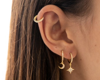 Moon star hoop earrings in sterling silver 925