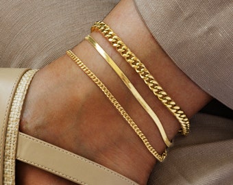 Anklet bracelet | gold chain anklet | thick chain gold anklet bracelet | gold anklet bracelet set |  chain anklet set
