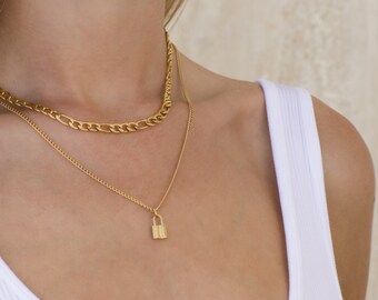 Gold Padlock Necklace Gold Rectangle Chain Necklace Rectangle Chain Lock Necklace