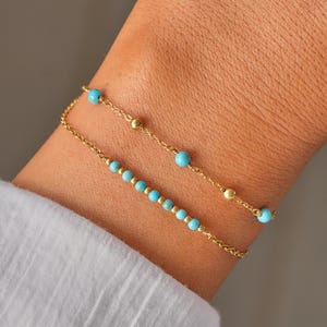 Howlite Turquoise Bracelet Set: Gold-Plated Dainty Bracelets