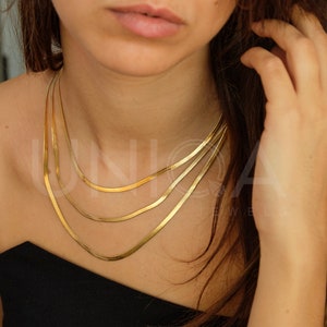 18K Gold Snake necklace, herringbone necklace, flat chain necklace, bold chain necklace, gift for her