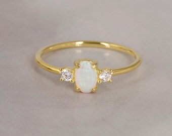 Sterling Silver Dainty Opal Ring | Opal Stacking Ring| White Opal Ring| Sterling Silver Ring