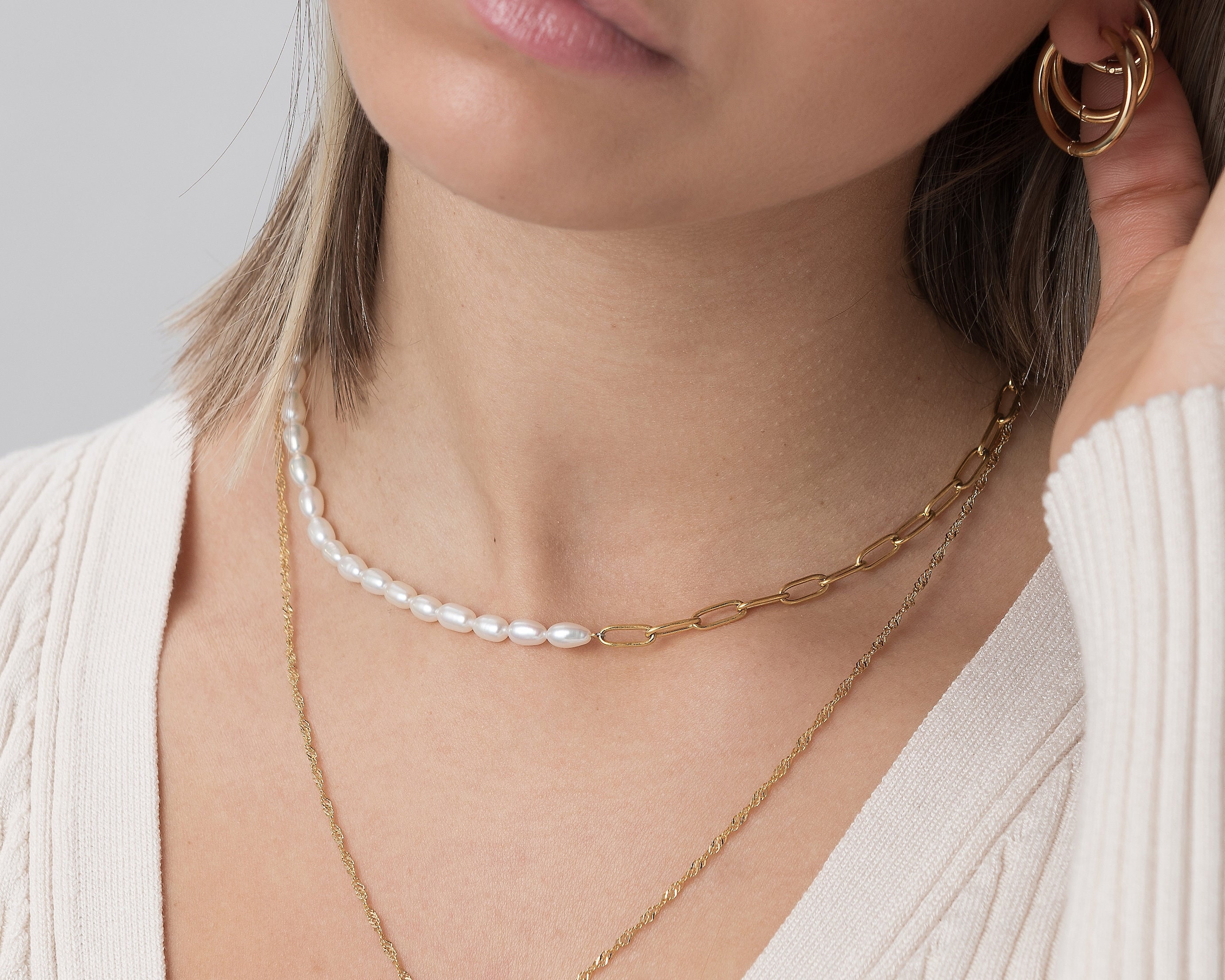 Pearl Choker Necklace Gold Pearl 