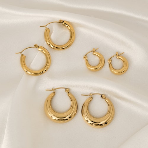 18k Filled Gold Hoops Earrings Chunky Gold Hoopsgold Hoop - Etsy