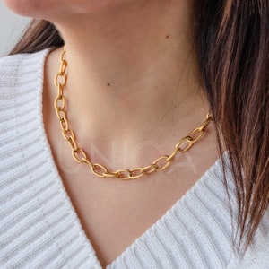18K Gold link chain necklace for women, Paperclip necklace, waterproof necklace, toggle necklace