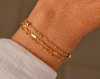 Dainty Gold Layered Bracelet: Waterproof Stainless Steel Stacking Jewelry