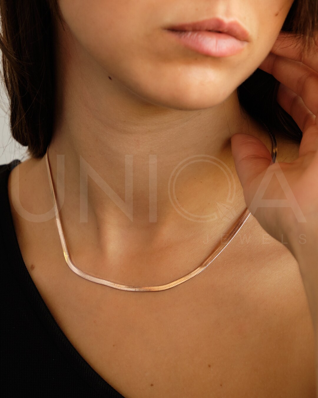 Rose Gold Snake Chain Necklace Herringbone Necklace Etsy