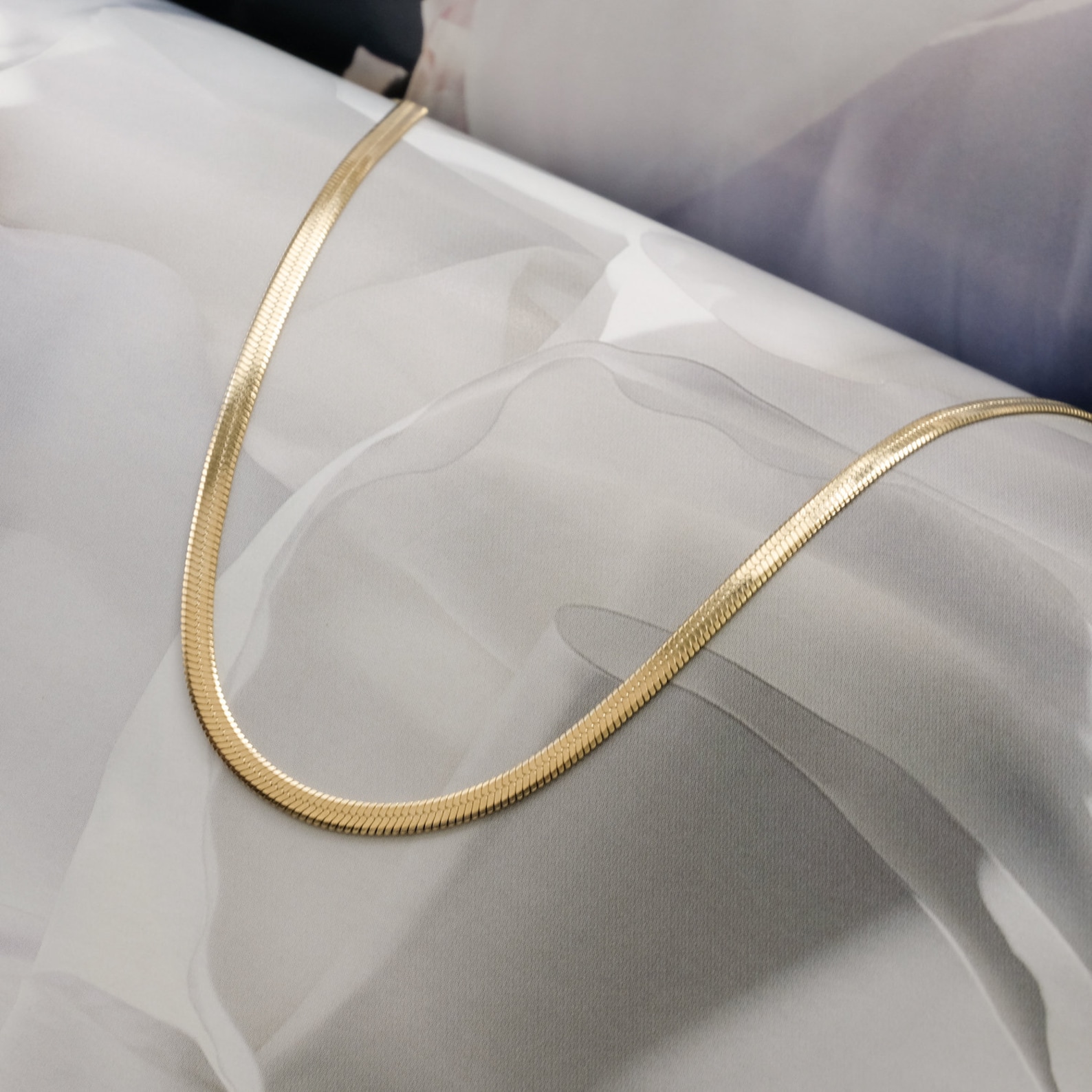 18K Gold Snake Chain Necklace Herringbone Chain Necklace Etsy