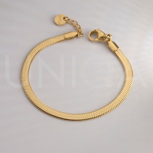 Gold herringbone bracelet, Gold snake chain bracelet, delicate bracelets for women