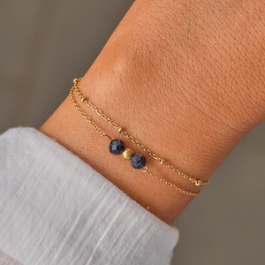 Sapphire Double Chain Bracelet: Gold September Birthstone Jewelry