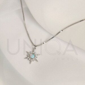 Sterling Silver Opal Star Necklace, Dainty Opal Necklace, Silver Necklace, Birthday Gift, Celestial Jewelry, 925 Sterling Silver North Star