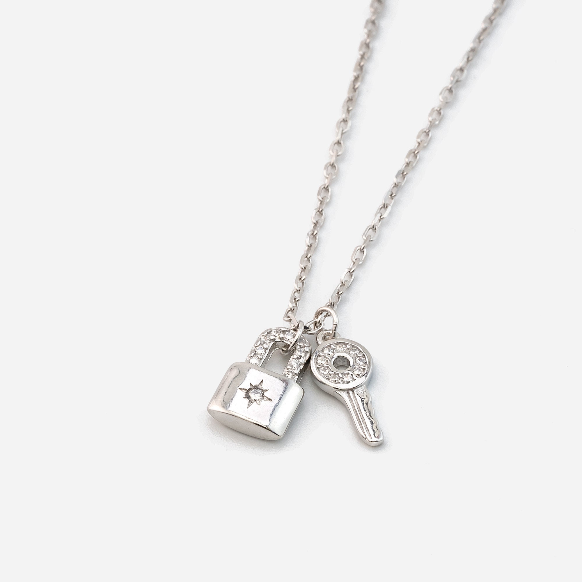 The Heart Series Silver Heart Lock & Key Necklace, FV Jewelry