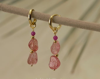 Orecchini al quarzo rosa, orecchini pendenti in cristallo Orecchini pendenti con gemme di pietra di quarzo rosa Idee regalo per damigella d'onore