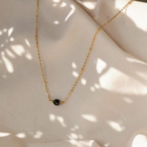 Black Onyx Minimal Necklace, Gold Plated Chain, Dainty Black Gemstone, Elegant Everyday Jewelry, Handmade Gift for Her
